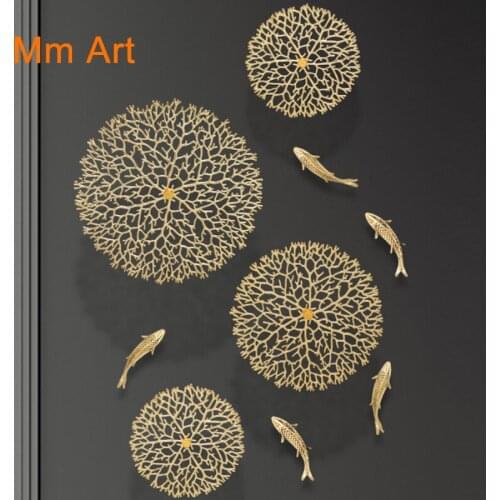 New Chinese Style Affordable Luxury Style Living Room Background Wall Decorative Copper Lotus Leaf Carp Wall Pendant