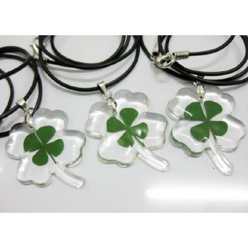 FREE SHIPPING wholesale 12 pcs/lot Clover Shape Floating locket natural real Four Leaf Clover dry flower Pendant Necklace