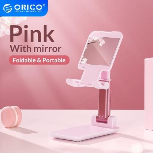 ORICO Phone Holder Stand Foldable Desk Cradle Adjustable Bracket for iPhone Samsung Xiaomi Tablet With Mirror Pink Accessories