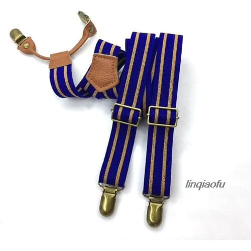 Original elastic suspenders, Korean four-clip bronze retro suspenders