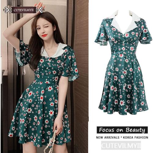 Summer Flower Beautiful Dresses Hot Sales Women Flare Sleeve Cutevilmyii Sweet Girls Patchwork Floral Vintage Chic Dress C733