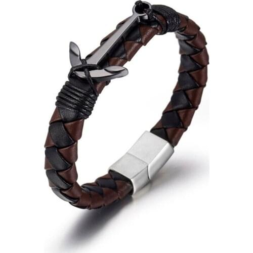 Accept Dropshipping Italian Gold Color Handcuff Leather Bracelets For Men Fashion Stainless Steel 21CM Cheap Braided Jewelry