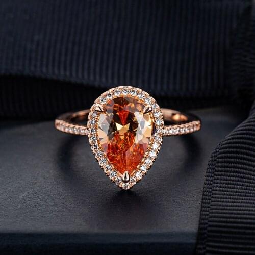 Luxury Love Engagement Rings For Women Elegant Crystal Water Drop shape Huge CZ Rose Gold Promise Wedding Rings Bands Jewelry