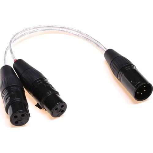 20cm 2x 3 Pin XLR Female to 4 Pin XLR Male Balanced Adapter Clear Silver Plated Shield Cable Compatible XLR Headphone Cable