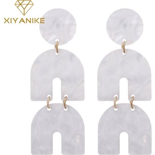 XIYANIKE Personality Connected Geometric Oval Acrylic Tassel Dangle Earrings for Women Statement Party Jewelry Accessories E1815