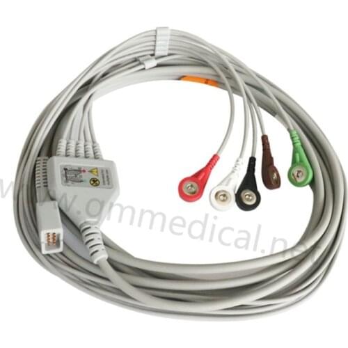 Compatible with MEK MP1000, MP600, MP500,One Piece ECG Patient Cable with 5-Lead Leadwires Snap for Patient Monitor