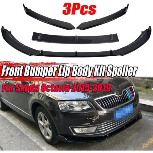 Carbon Fiber Look/Black Car Front Bumper Splitter Lip Spoiler Diffuser Protector Guard Body Kit Trim For Skoda Octavia 2015-2019