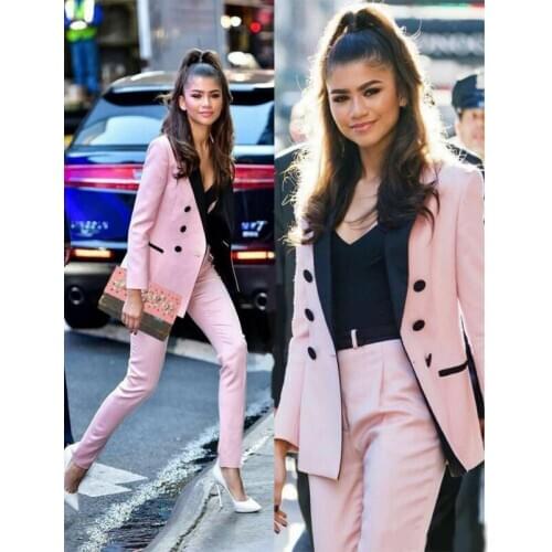 Light Pink 2020 Mother Of The Bride Pant Suits Women Business Suits Black Peaked Lapel Tuxedo Blazer For Wedding(Jacket+Pants)