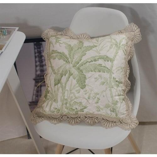 Creative Jacquard Embroidered Green Leaves Purple Flowers 45x45cm Square Polyester PillowCase For Home Decoration