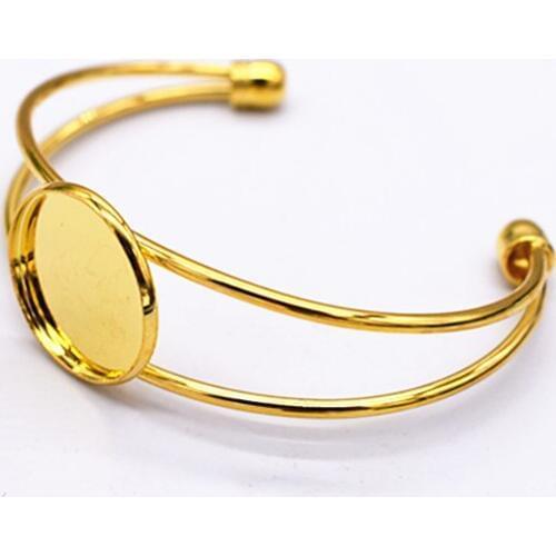 High Quality 20mm Gold Color metal Bangle Base Bracelet Blank Findings Tray Bezel Setting Cabochon Cameo