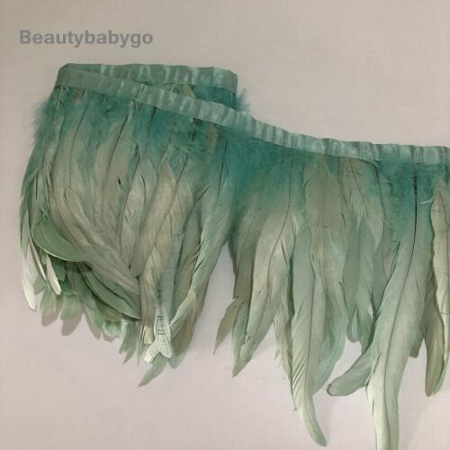 Factory Cheap Sales 2Yards Mint Green Dyed Rooster Coque Feather Trim 8-10Inch 20-25CM Height Chicken Feather Ribbion Decoration