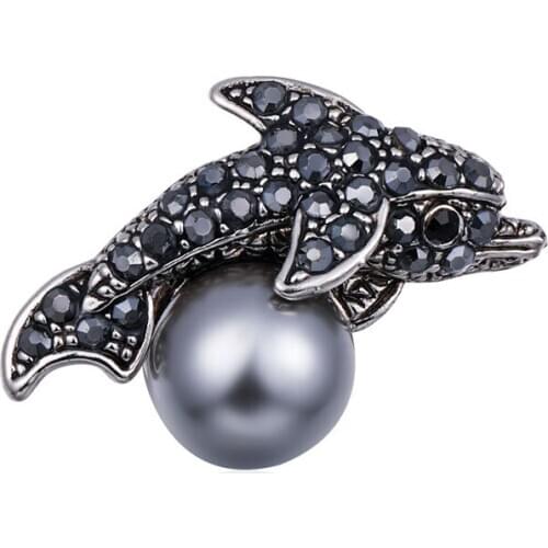 Cute Crystal Dolphin Brooch Pins Animal Brooches for Women Pearl Rhinestone Fish Broche Fashion Jewelry Accessories Punk Gifts