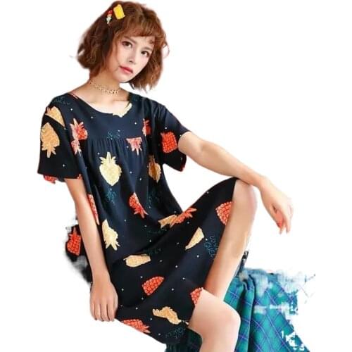 3711-a20women sleepwear summer ladies cotton silk print nightdres comfortable rayon thin short-sleeved multi-color home clothes