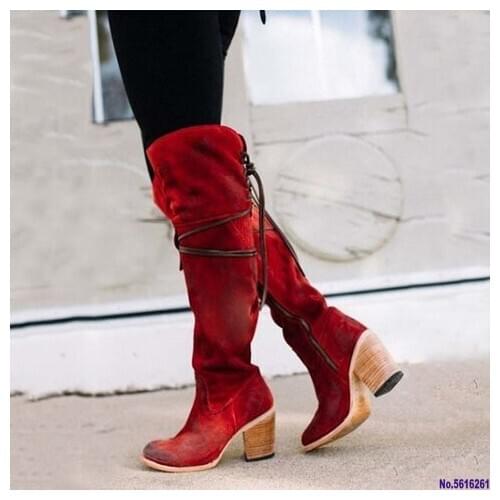 Women Boots Lace Up Sexy High Heels Women Shoes Lace Up Winter Knee-High Boots Warm Size 35-43 2020 Fashion Boots ty67