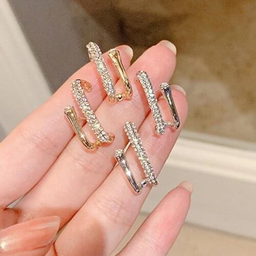 Korean Fashion Gold Silver Color Double Layers Crystal Stud Earrings for Women Ladies Gift Gothic Crystals Hook Earring Jewelry