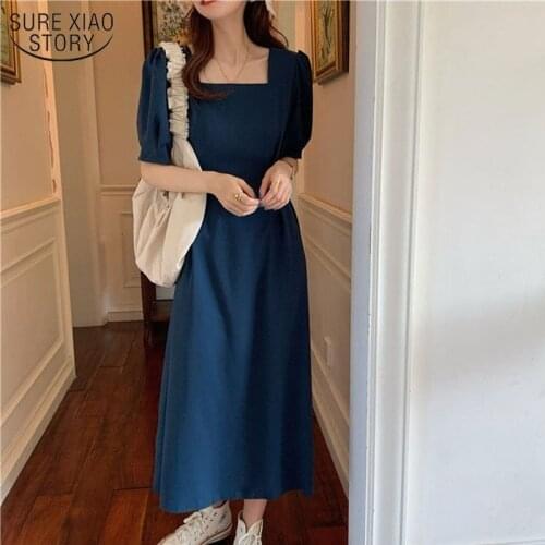 Dress Womens Summer 2021 French Gentle Style Square Collar Womens Dress Black Dress Short Sleeve Vestidos Femme 14497