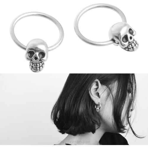 1 Pair Stainless Steel Skull Round Hoop Loop Earrings 0.39x0.28" Au04 20 Dropship
