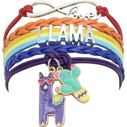 10PC Infinity Love Llama Cat Rabbit Cactus Charm Silver Plated leather wrap Animal bracelets & bangles for Women Men jewelry