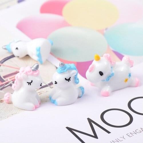 10Pcs Kawaii Cartoon 3D Unicorn Mini Fairy Garden Miniatures Home Decoration Accessories Miniature Figurines DIY Resin Craft
