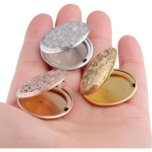 100% stainless steel Flower Round Photo Pendant Locket Rose Gold/Gold/Silver Color Metal Lockets Mirror Polished Wholesale 10pcs