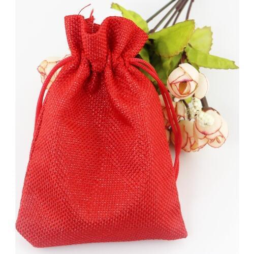 50pcs 10x14cm Red Color Jute Bag burlap Drawstring Bags Candy Gift Charms Jewelry Bags For Storage/ Wedding Decoration