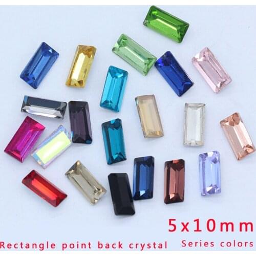 50p 5x10mm color rectangle point foiled back cut glass stone faceted crystal glue on rhinestones jewels for shoes bags DIY beads