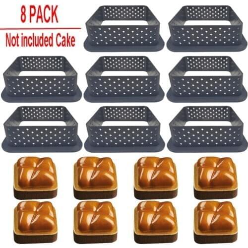8PCS Cake Mold Non Stick Bakeware Perforated Cutter Square-Shape Mousse Circle RingDessert DIY Tart Deco kitchen accessories