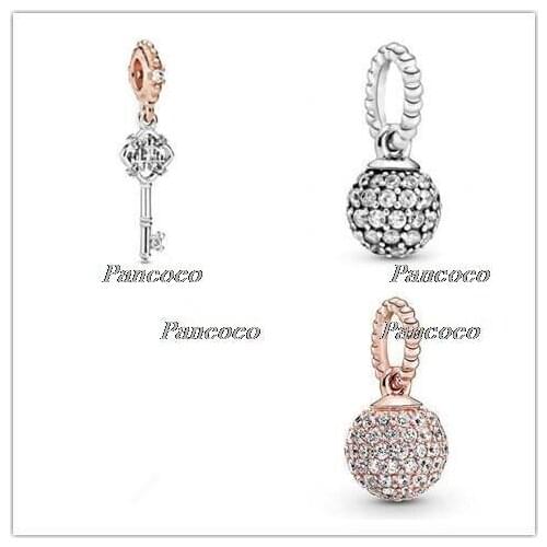 25 Sterling Silver Charm Rose Pave Ball With Crystal Dangle Bead Fit Women Pandora Bracelet & Necklace Diy Jewelry
