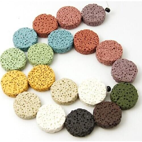 190 pcs 20mm Natural Lava Beads Strands Dyed Flat Round Assorted Color For DIY Jewelry Finding Making Necklaces Handicrafts