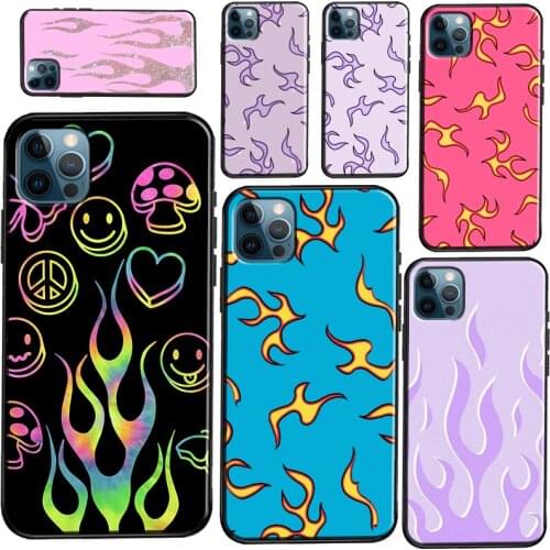 Purple Flames Fire Print Silicone Case For iPhone 12 11 Pro Max 7 8 Plus SE 2020 12 Mini X XR XS Max Back Cover