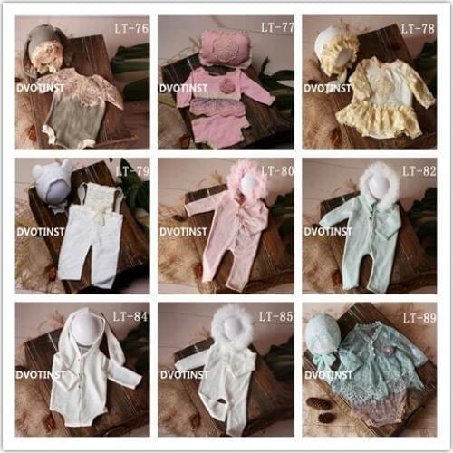 Dvotinst Newborn Baby Photography Props Crochet Knitted Lace Clothes Hat Pillow Fotografia Accessories Studio Shooting Props