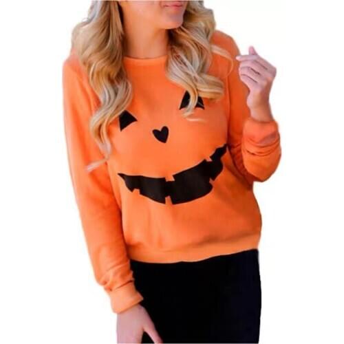 Halloween party pumpkin hoodie, spring and autumn long sleeve pumpkin T-shirt