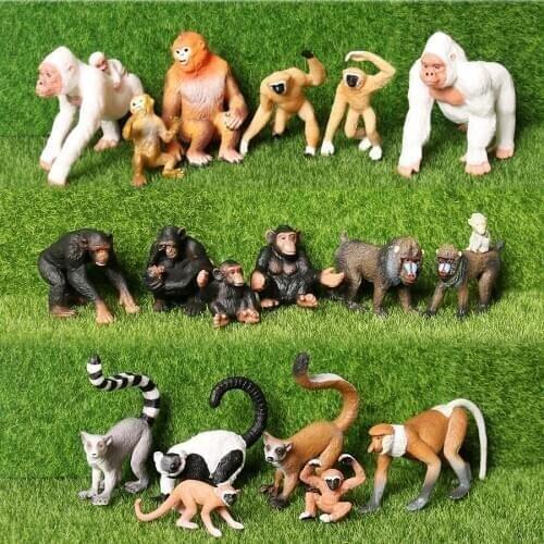 Simulation Wild Animals Model mandrill Chimpanzee Gorilla Gibbon Monkey Action Figures Educational Collection Toys Figurine