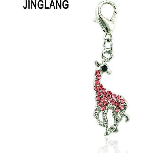 JINGLANG Fashion Charms With Lobster Clasp 3 Color Rhinestone Latin Deer Animals DIY Charms For Jewelry Making Accessories