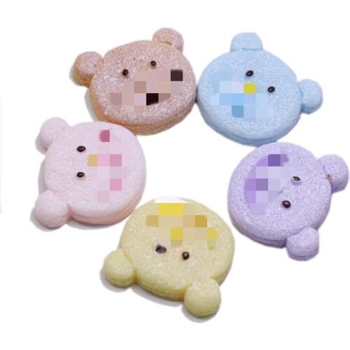 Kawaii Resin Bear Cookies With Bow Food Cabochon Decoration Crafts DIY Doll House Kitchen Toy Accessories