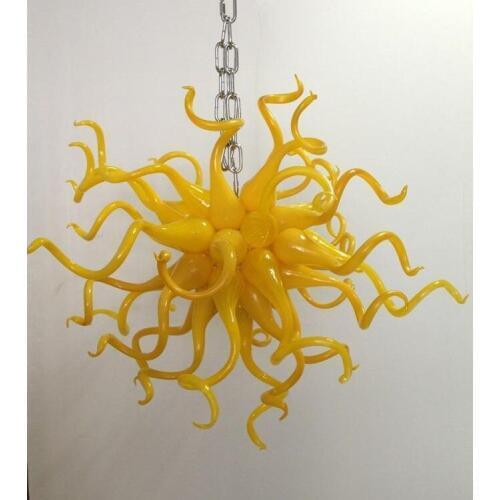 Creative Design Yellow Colored 100% Hand Blown Glass Chandelier Famous Home Art Decoration