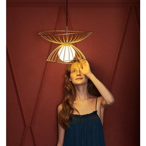 Creative Straw Hat Pendant Light Nordic Glass Ball G9 Restaurant Bar Hanging Lamp Bedroom Corridor Art Gold / Black LED Fixtures