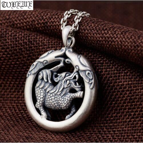 Handcrafted 100% 925 Silver Qilin Man Pendant Vintage Sterling Silver Lucky Beast Pendant Good Luck Pendant Hiphop Jewelry