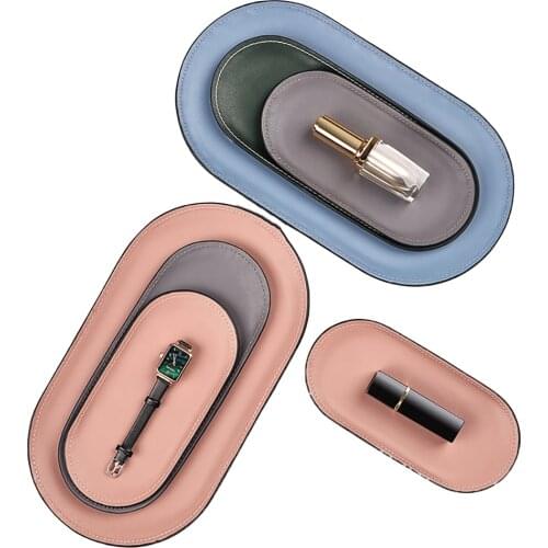 Stainless Steel Leather Storage Trays Nordic Design Jewelry Tray Light Luxury Cosmetic Plate Art Morandi Accessories Decoration