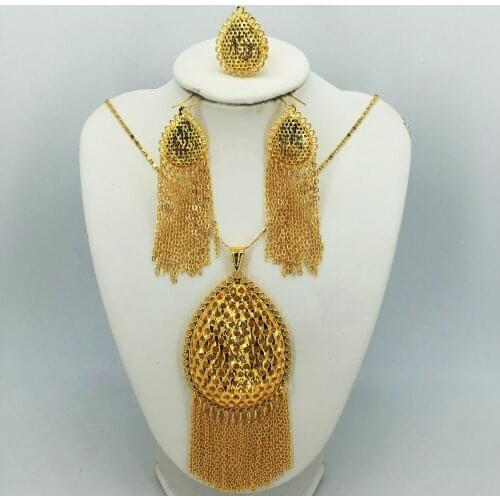 Fashion Dubai gold jewelry set African bridal wedding gift for women Saudi Arabia Necklace Earrings collar jewelry