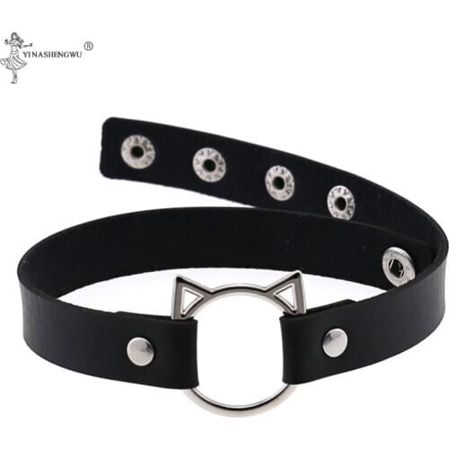 Fashion PU Leather Collar Cat Head Neck Strap Adjustable Belts Harajuku Goth Sister Neckband Black Clavicle Chain Party Jewelry