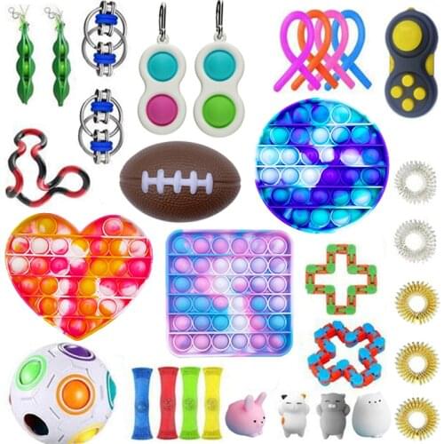 Fidget Toys Set Anti Stress Pop it Box Strings Marble Relief Gift Poppit Antis-tress Popit Relief Figet Toy Pack Free Shipping