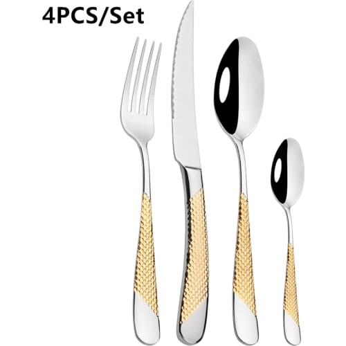 Kitchen Tableware Cutlery Set 4Pcs Gold Cutlery Set 18/10 Stainless Steel Luxury Dinnerware Fork Spoon Knife Western Dinner Set