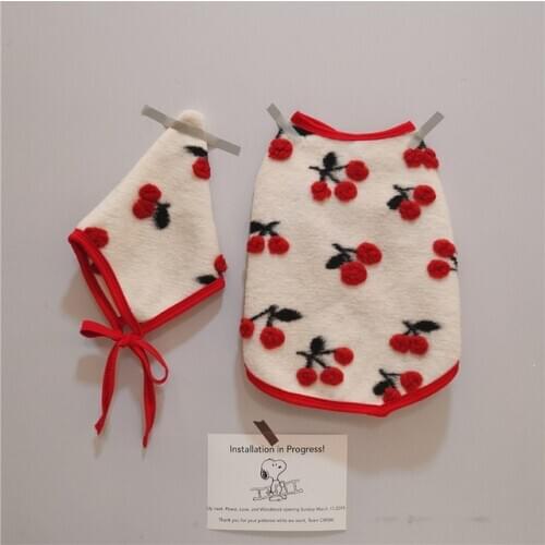 New autumn and winter pet dog clothes wool cherry hat vest blanket Fadou Corgi Schnauzer clothing