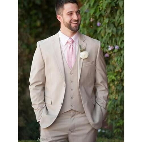 New Classic Men’s Suit Smolking Noivo Terno Slim Fit Easculino Evening Suits For Men Beige Tuxedo Groom Wedding Prom Blazer Masc