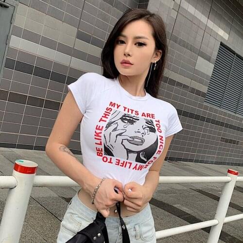 Casual Fashion Womens Print T-shirt Bodycon Skinny Cropped Tops Tee Print Short T Shirt Female O-neck Top
