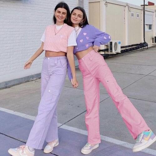 Pink Jeans Womens 2021 new womens Pants Girls' Pink age reduction vertical straight pants womens high waist pants