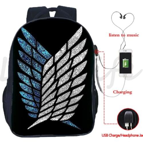Mochila Attack on Titan USB Backpack Boys Girls Book Bag School Bags Attack on Titan Bagpacks Students back to school Rucksack