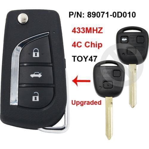 Folding Flip Upgraded Remote Car Key 433MHz 4C Chip P/N: 89071-0D010 TOY47 Uncut Blade for Toyota Yaris Avensis Corolla Carina