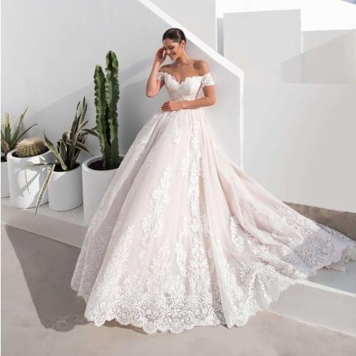 Gorgeous A-Line Wedding Dress 2021 Off the Shoulder Backless Lace Appliques Princess Bridal Dresses Vestido De Novia